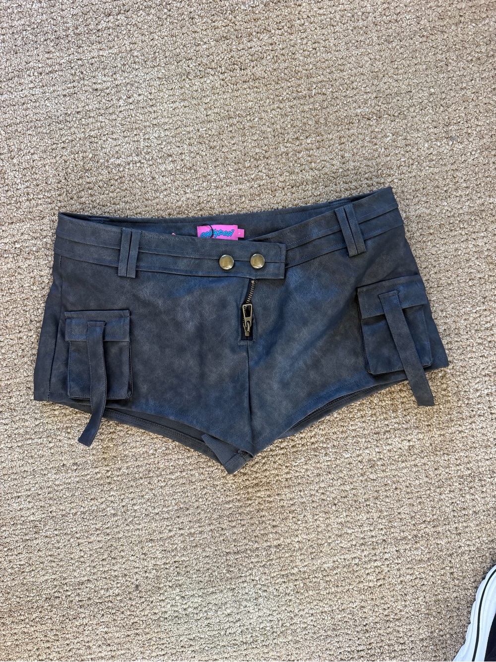 NEW Women’s -black washed faux leather Utility Shorts